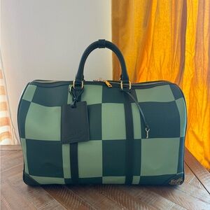 Burberry Green and Black Checkered Duffel Bag